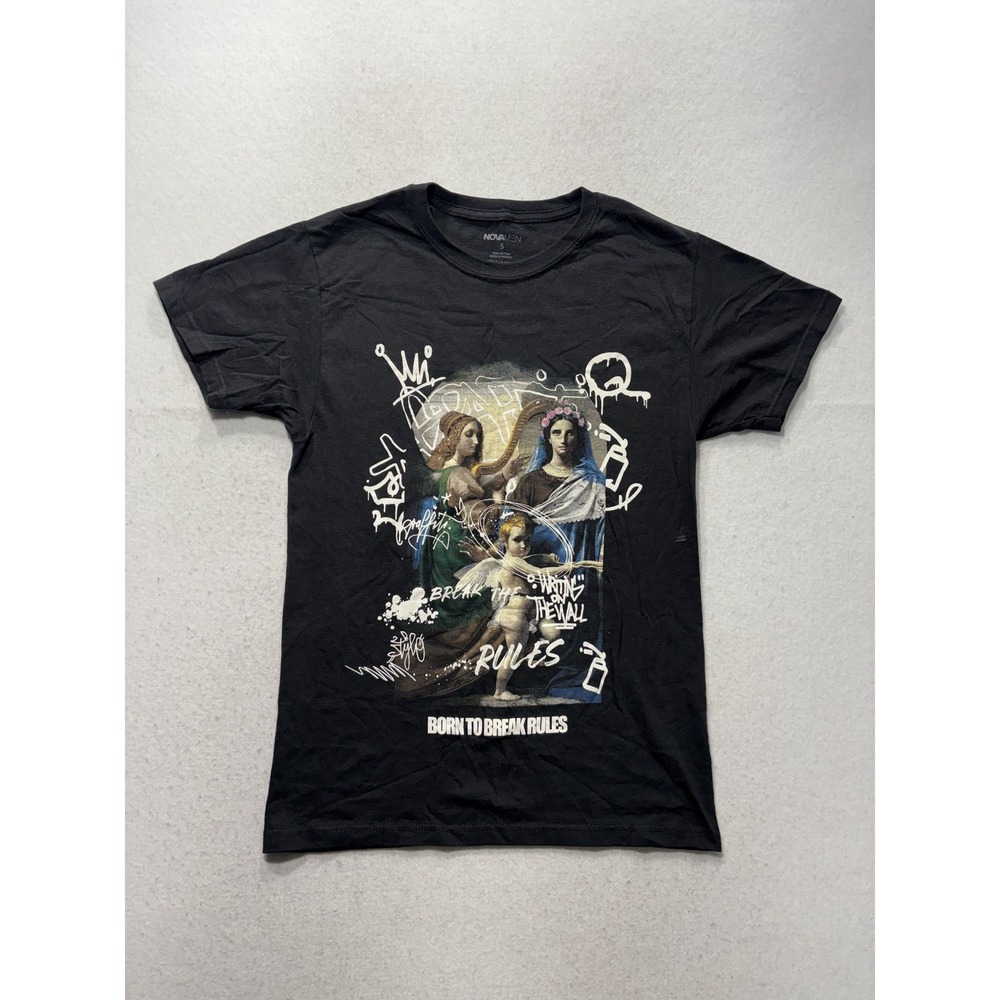 Nova Men Shirt Mens Small Black Born To Break Rules Graphic Tee Angel Graffiti
